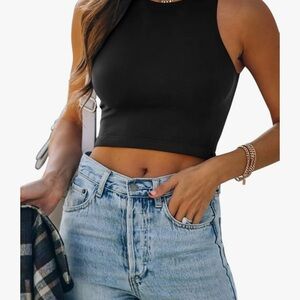 Women’s Sleeveless Halter Neck Double Lined Casual Basic Crop Tank Top